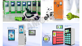 Amongos industrielle skærme brugt i IoT-applikationer (Parcel Locker, EV-batteriudvekslingsstationer)
